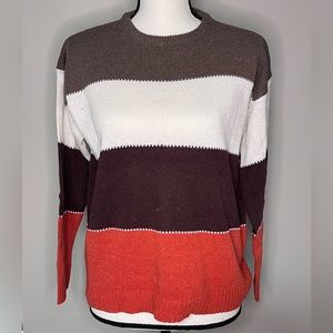 Women's Multi-Color Stripe Design Mock Neck Sweater Size Large